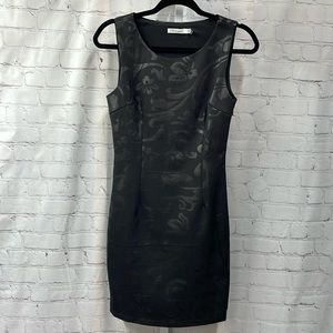 Lucy Paris black scroll print body con open back sleeveless small dress